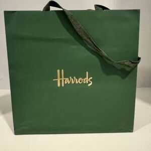 Harrods Green Recyclable Paper Bag From London Travel Dual Fabric Handles. FLAWS